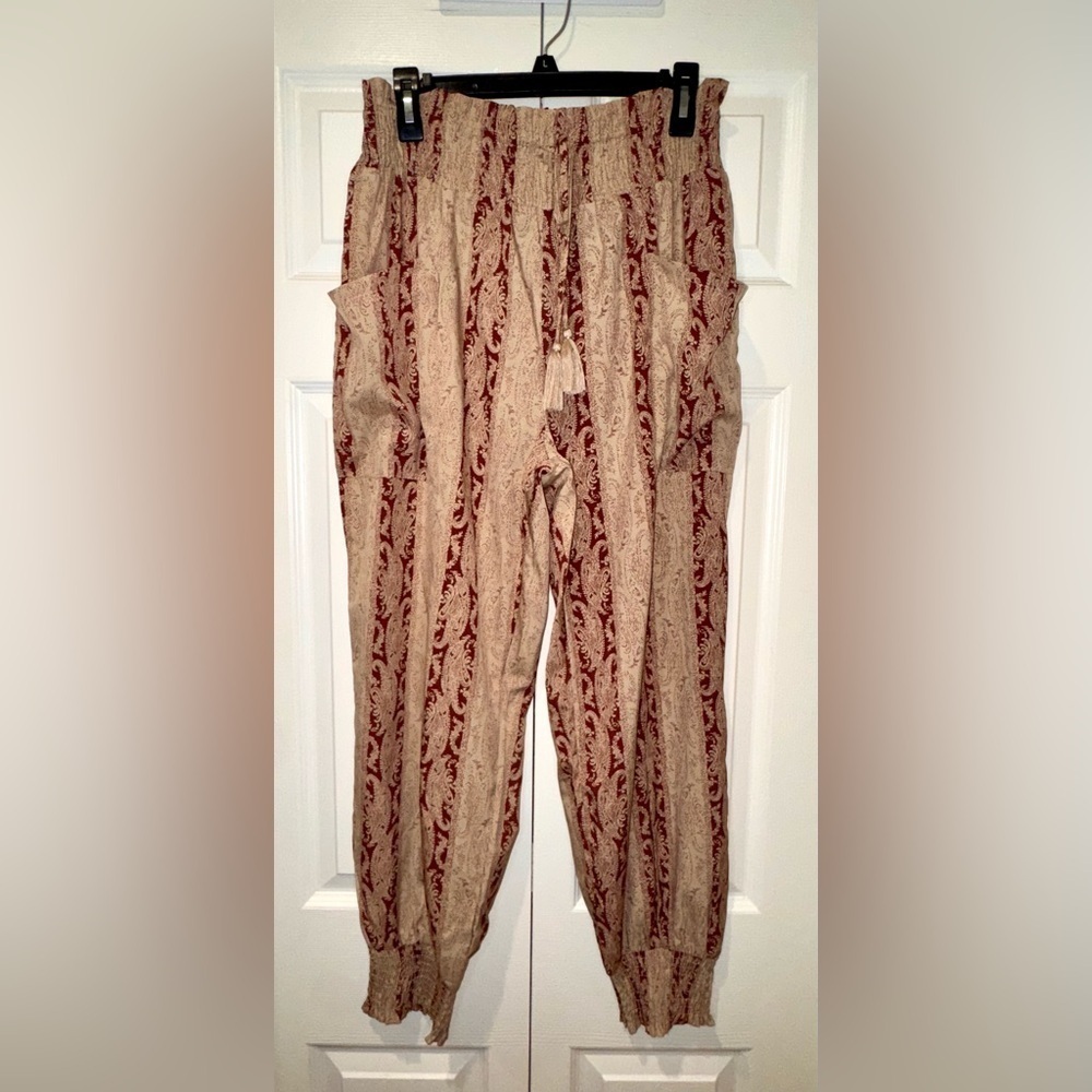 Easel Boho Paisley Stripe Smocked Jogger Pants Size L